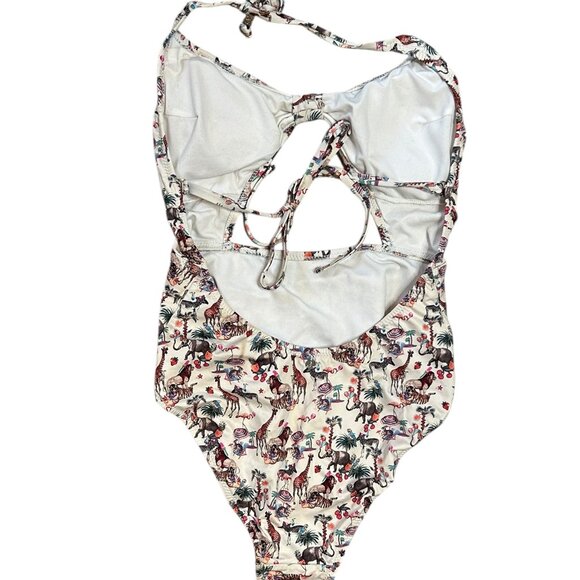 Sam Edelman Safari Animals One-Piece Swimsuit • XS •Halter Tie Cutout Pool Party - Picture 2 of 6
